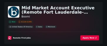 Boomi Expands Remote Workforce with New Mid Market Account Executive Role in Fort Lauderdale-Miami Area | News